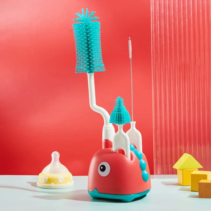 Newborn Bottle Brush Silicone Brush for Baby Bottle Pacifier Cleaning Brush Nipple Dropper Brushes Set with Base Baby Item