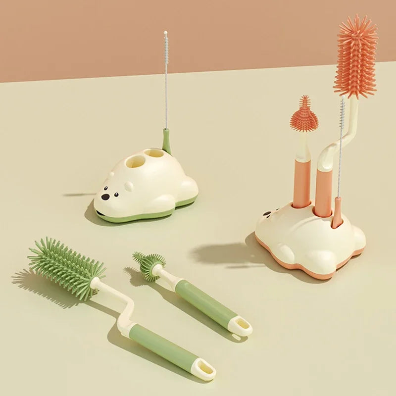 Newborn Bottle Brush Silicone Brush for Baby Bottle Pacifier Cleaning Brush Nipple Dropper Brushes Set with Base Baby Item
