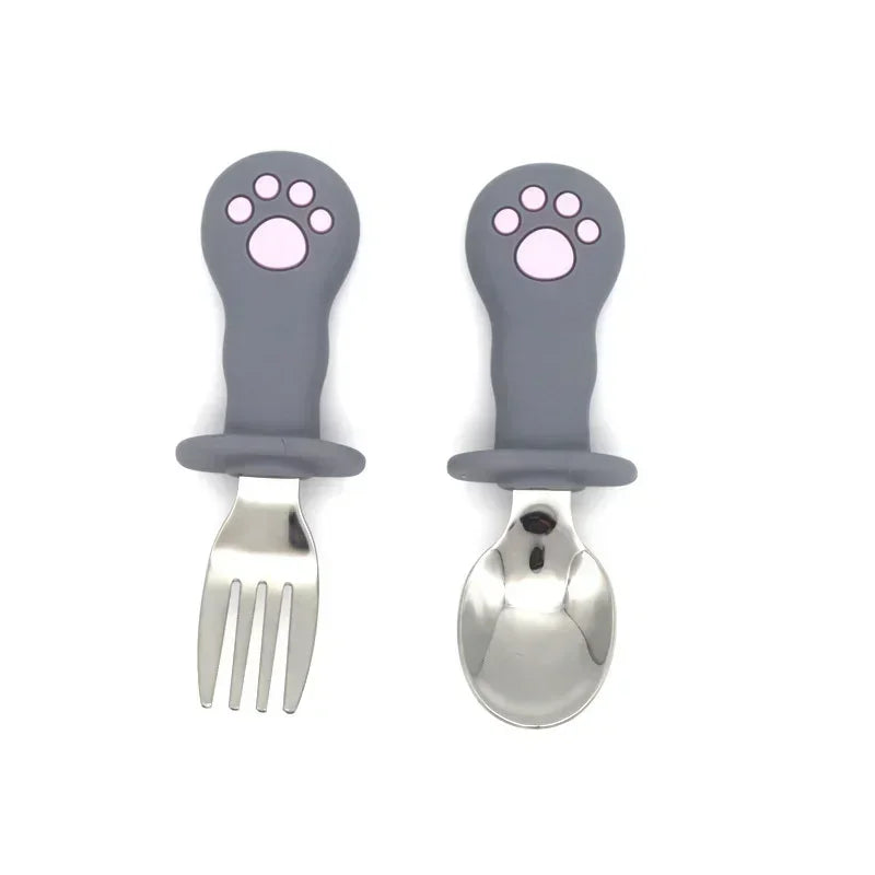 Baby Cartoon Tableware Set Children Utensil Stainless Steel Toddler Dinnerware Cutlery Cartoon Infant Food Feeding Spoon Fork