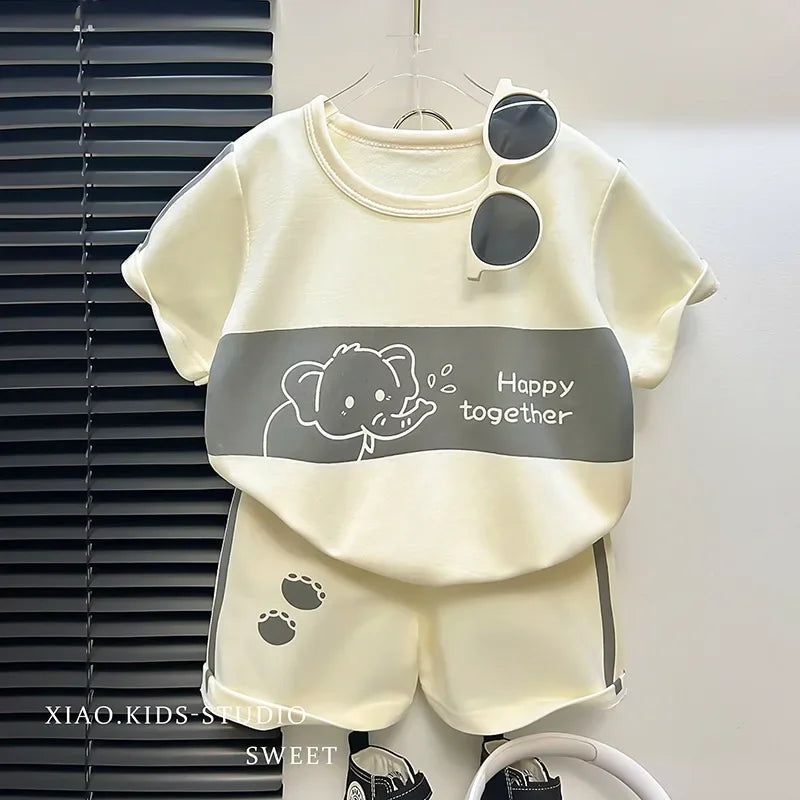 Children's Top and Bottom Clothes Set Short-sleeved Suit Striped Girls Boys T-shirt Summer Children's Clothing Loungewear Outfit