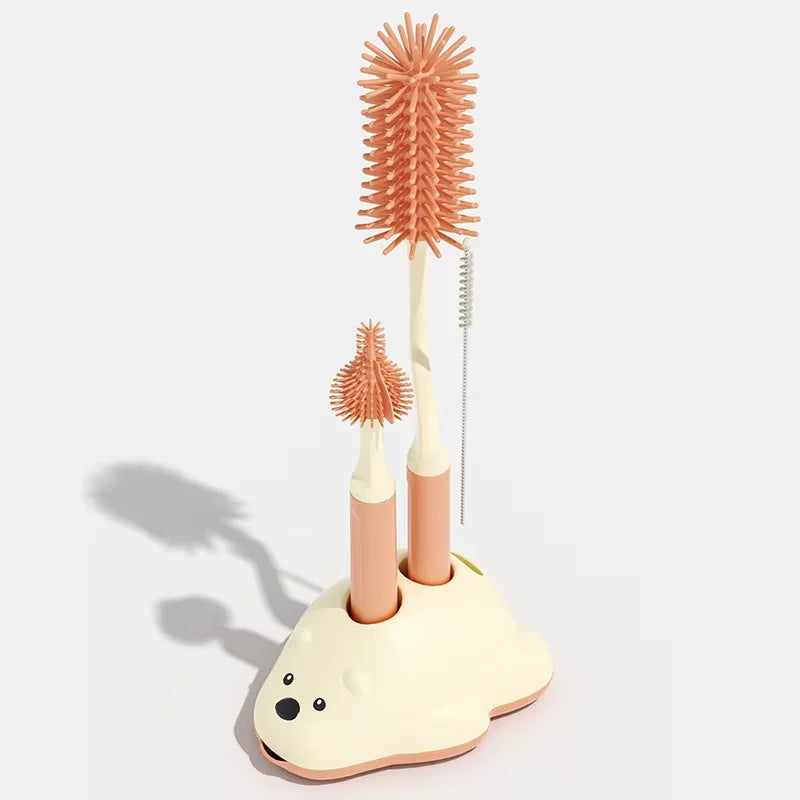 Newborn Bottle Brush Silicone Brush for Baby Bottle Pacifier Cleaning Brush Nipple Dropper Brushes Set with Base Baby Item