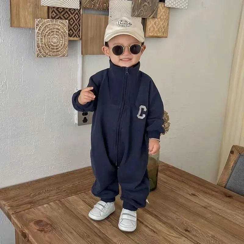 MILANCEL Autumn Baby Clothes Letter Print Boys Rompers Front Zipper Infant Boys Jumpsuits Toddler Outfit