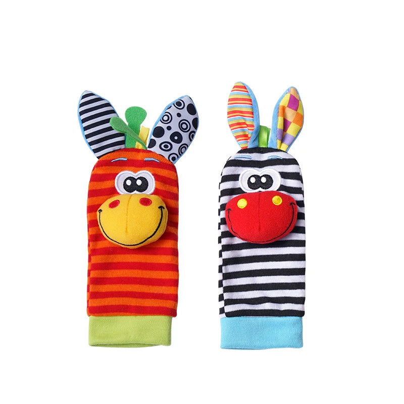 Baby Wrist Rattles Socks Newborn Animal Socks Infants Foot Finder Wrist Strap Baby Socks Sensory Toys Baby Toys 0-12 Months Gift