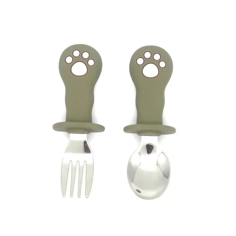 Baby Cartoon Tableware Set Children Utensil Stainless Steel Toddler Dinnerware Cutlery Cartoon Infant Food Feeding Spoon Fork