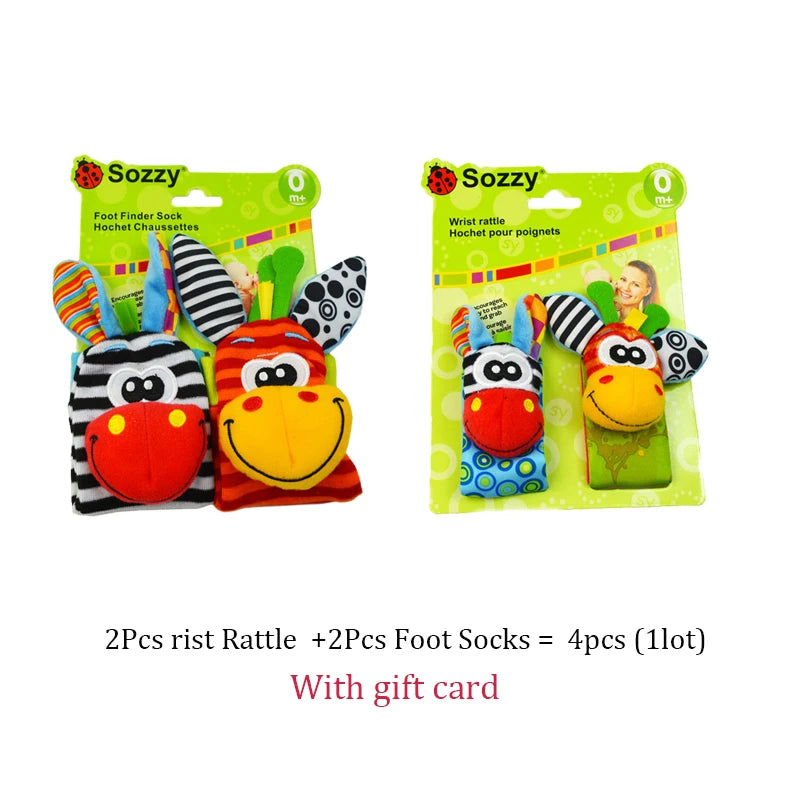 Baby Wrist Rattles Socks Newborn Animal Socks Infants Foot Finder Wrist Strap Baby Socks Sensory Toys Baby Toys 0-12 Months Gift