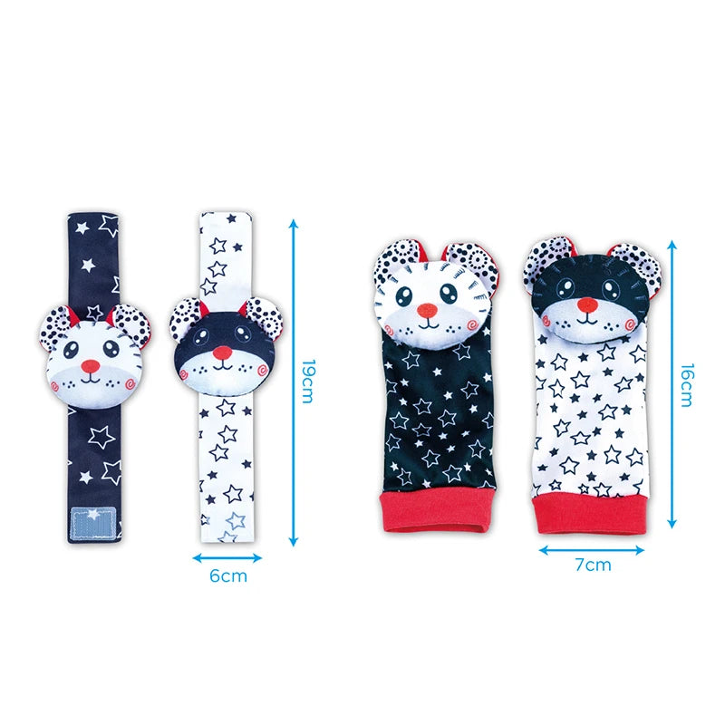 Baby Wrist Rattles Socks Newborn Animal Socks Infants Foot Finder Wrist Strap Baby Socks Sensory Toys Baby Toys 0-12 Months Gift
