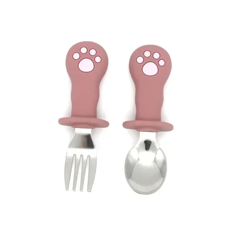 Baby Cartoon Tableware Set Children Utensil Stainless Steel Toddler Dinnerware Cutlery Cartoon Infant Food Feeding Spoon Fork