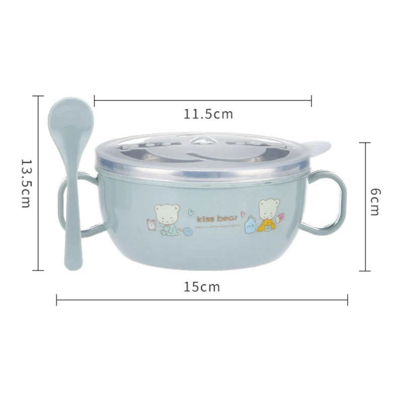 Baby Feeding Bowl Stainless Steel Insulation Bowl Spoon Set Children Tableware Cartoon Printed Children Food Bowl BPA Free 300ml