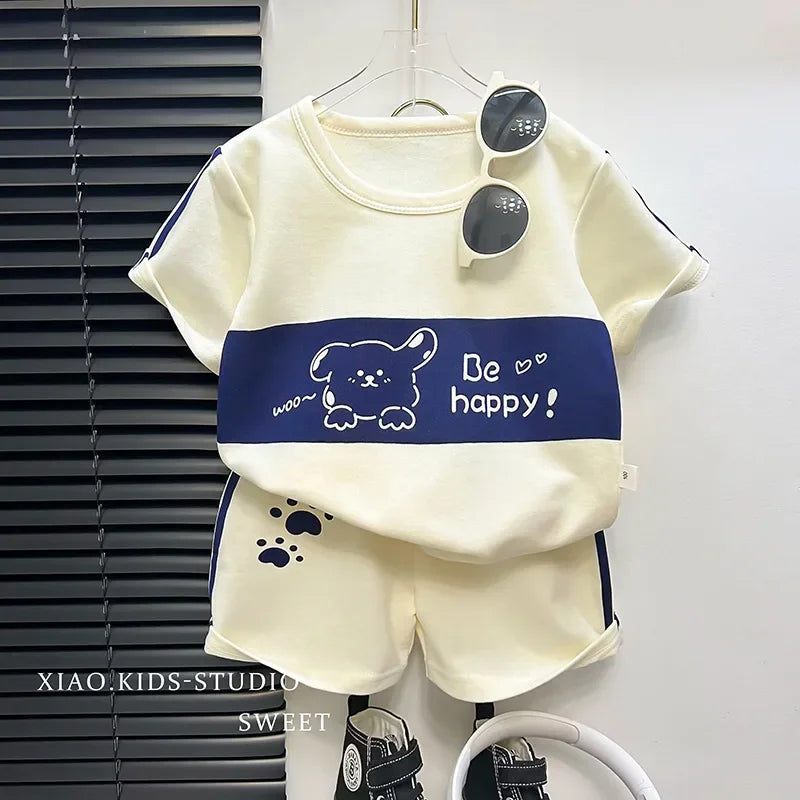 Children's Top and Bottom Clothes Set Short-sleeved Suit Striped Girls Boys T-shirt Summer Children's Clothing Loungewear Outfit