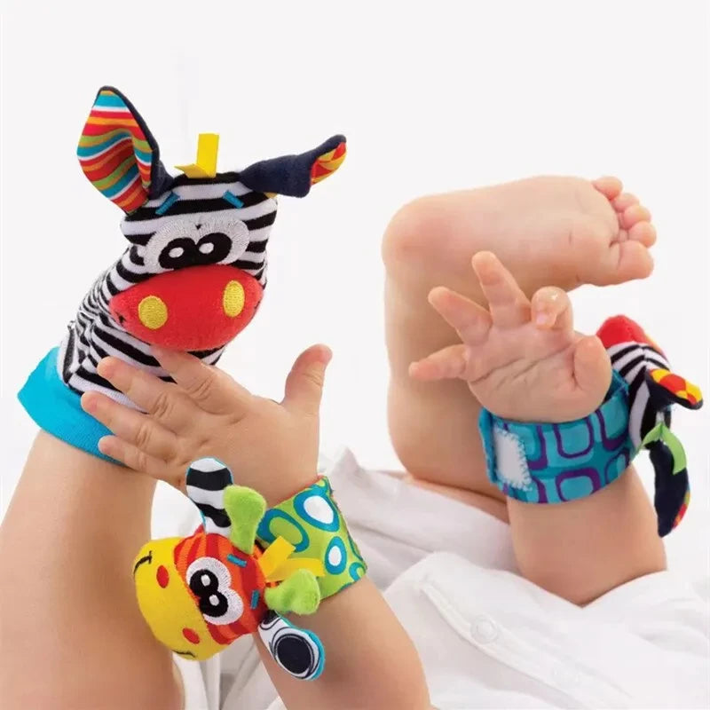 Baby Wrist Rattles Socks Newborn Animal Socks Infants Foot Finder Wrist Strap Baby Socks Sensory Toys Baby Toys 0-12 Months Gift
