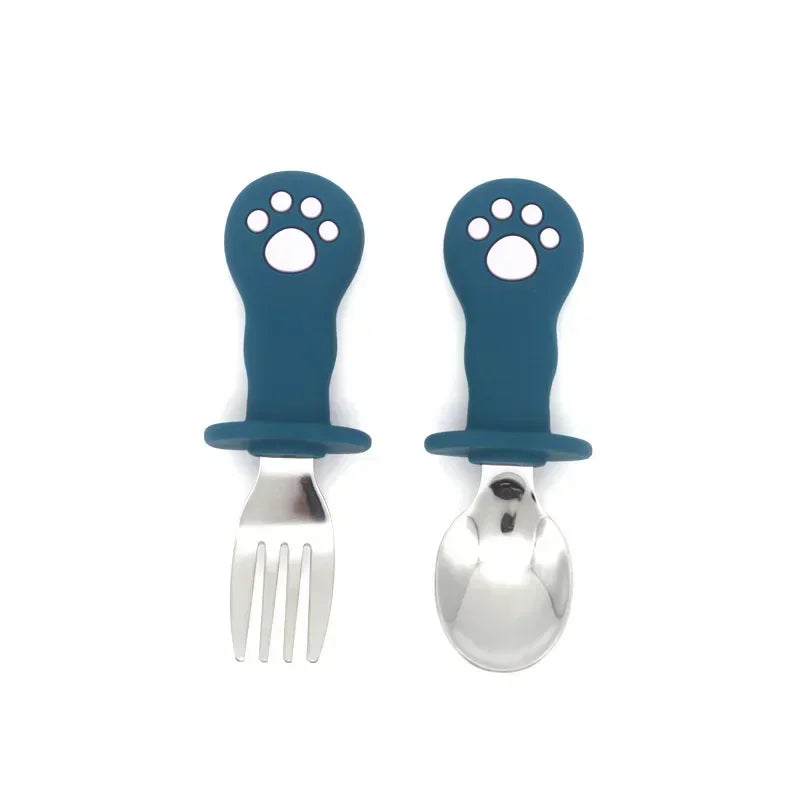 Baby Cartoon Tableware Set Children Utensil Stainless Steel Toddler Dinnerware Cutlery Cartoon Infant Food Feeding Spoon Fork