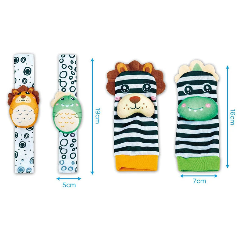 Baby Wrist Rattles Socks Newborn Animal Socks Infants Foot Finder Wrist Strap Baby Socks Sensory Toys Baby Toys 0-12 Months Gift