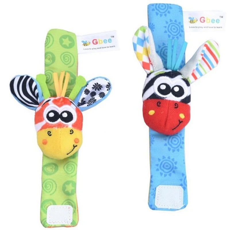 Baby Wrist Rattles Socks Newborn Animal Socks Infants Foot Finder Wrist Strap Baby Socks Sensory Toys Baby Toys 0-12 Months Gift