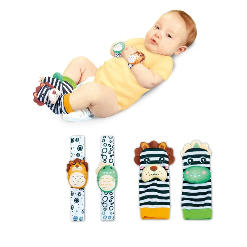 Baby Wrist Rattles Socks Newborn Animal Socks Infants Foot Finder Wrist Strap Baby Socks Sensory Toys Baby Toys 0-12 Months Gift