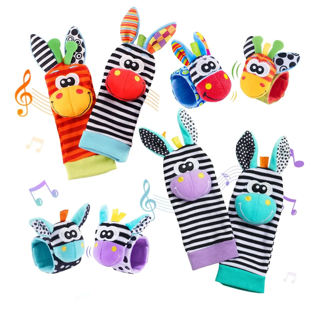 Baby Wrist Rattles Socks Newborn Animal Socks Infants Foot Finder Wrist Strap Baby Socks Sensory Toys Baby Toys 0-12 Months Gift