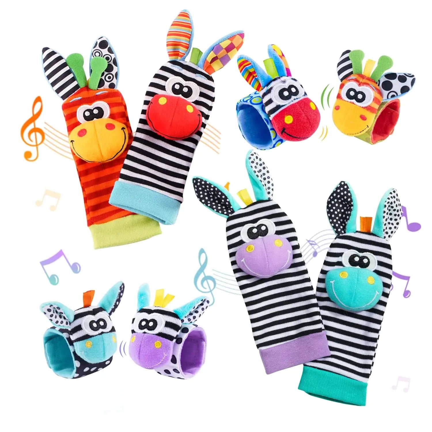 Baby Wrist Rattles Socks Newborn Animal Socks Infants Foot Finder Wrist Strap Baby Socks Sensory Toys Baby Toys 0-12 Months Gift
