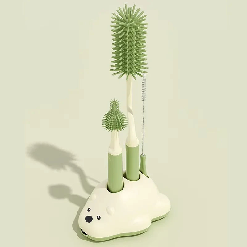 Newborn Bottle Brush Silicone Brush for Baby Bottle Pacifier Cleaning Brush Nipple Dropper Brushes Set with Base Baby Item