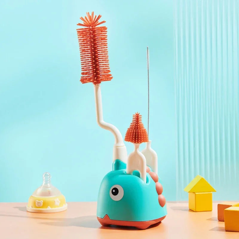 Newborn Bottle Brush Silicone Brush for Baby Bottle Pacifier Cleaning Brush Nipple Dropper Brushes Set with Base Baby Item