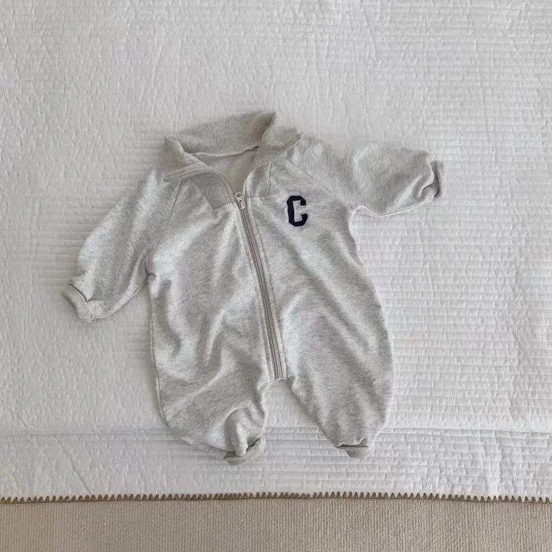 MILANCEL Autumn Baby Clothes Letter Print Boys Rompers Front Zipper Infant Boys Jumpsuits Toddler Outfit