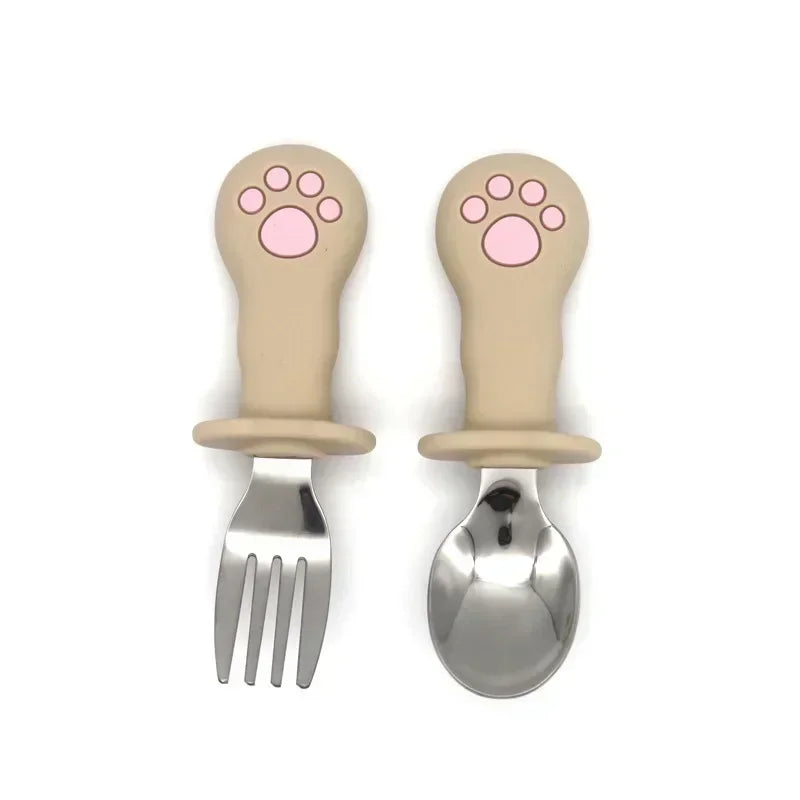 Baby Cartoon Tableware Set Children Utensil Stainless Steel Toddler Dinnerware Cutlery Cartoon Infant Food Feeding Spoon Fork