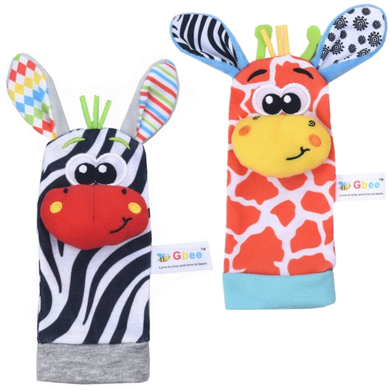 Baby Wrist Rattles Socks Newborn Animal Socks Infants Foot Finder Wrist Strap Baby Socks Sensory Toys Baby Toys 0-12 Months Gift