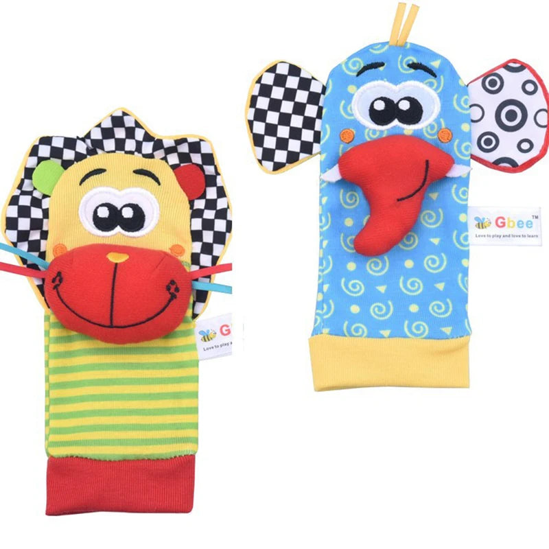 Baby Wrist Rattles Socks Newborn Animal Socks Infants Foot Finder Wrist Strap Baby Socks Sensory Toys Baby Toys 0-12 Months Gift