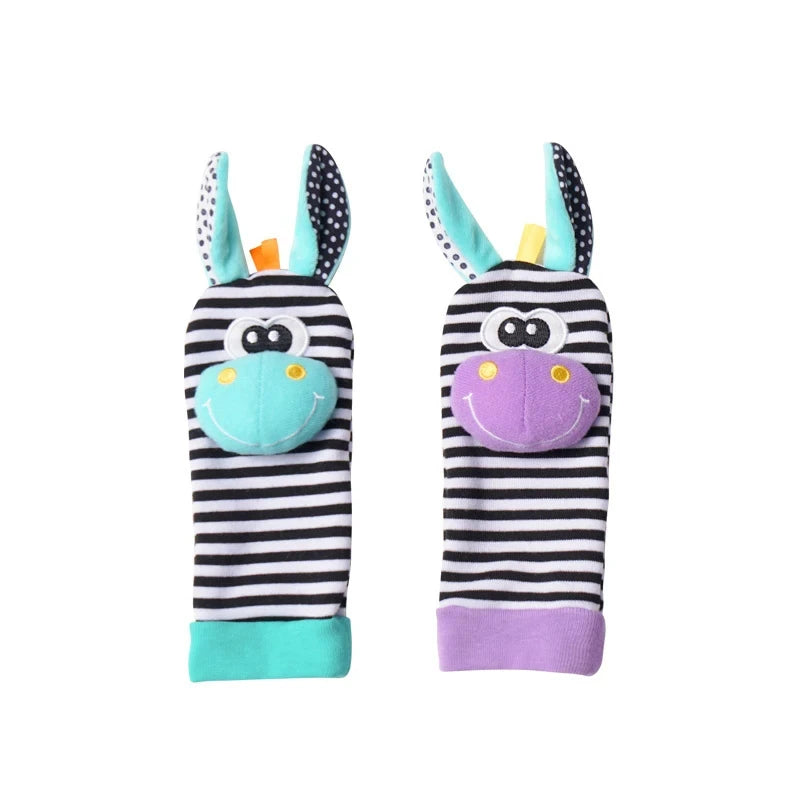 Baby Wrist Rattles Socks Newborn Animal Socks Infants Foot Finder Wrist Strap Baby Socks Sensory Toys Baby Toys 0-12 Months Gift