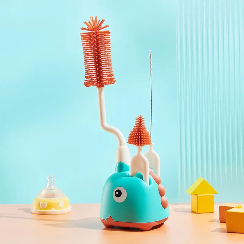 Newborn Bottle Brush Silicone Brush for Baby Bottle Pacifier Cleaning Brush Nipple Dropper Brushes Set with Base Baby Item